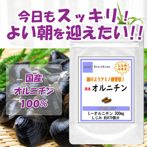 【SKU-520】『L-オルニチン』♪注目のアミノ酸で翌朝スッキリ♪1日1粒にしじみ約870個分配合!国産100% - ギャバ太郎SHOP本店